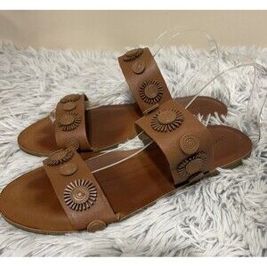 Lucky Brand Slippers Womens Size‎ 9 Brown Leather Boho Beachy Festival Slip On